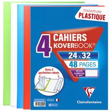 CLAIREFONTAINE Lot de 4 cahiers polypro Koverbook 24x32cm 48 pages petits carreaux 5x5 translucide