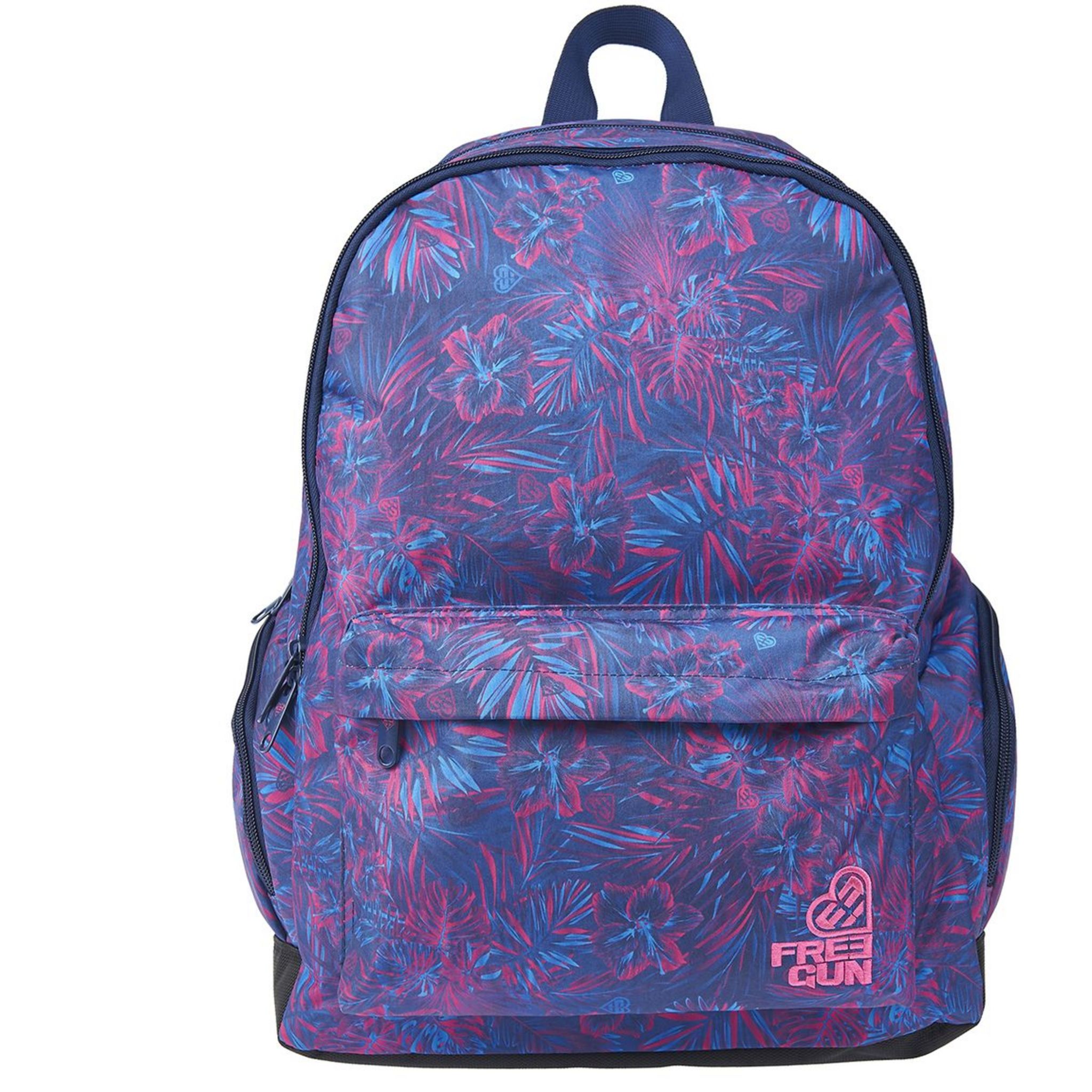 Sac dos 2 compartiments violet motif tropical