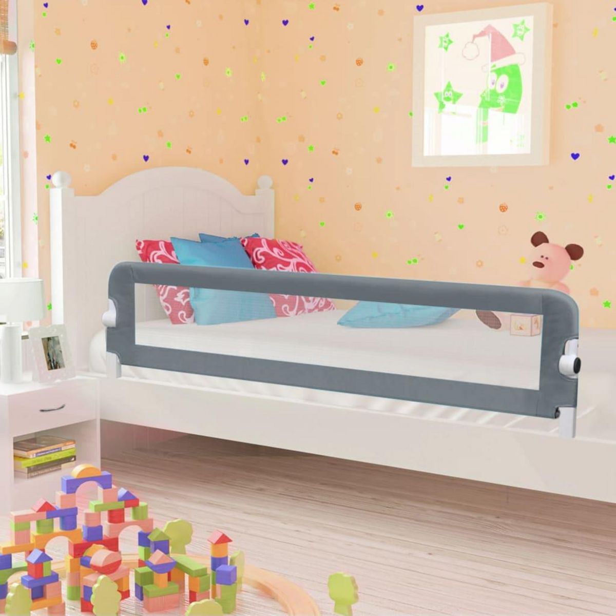 VIDAXL Barriere de securite de lit d'enfant Gris 180x42 cm Polyester