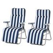 outsunny lot de 2 chaise longue bain de soleil adjustable pliable transat lit de jardin en acier bleu + blanc