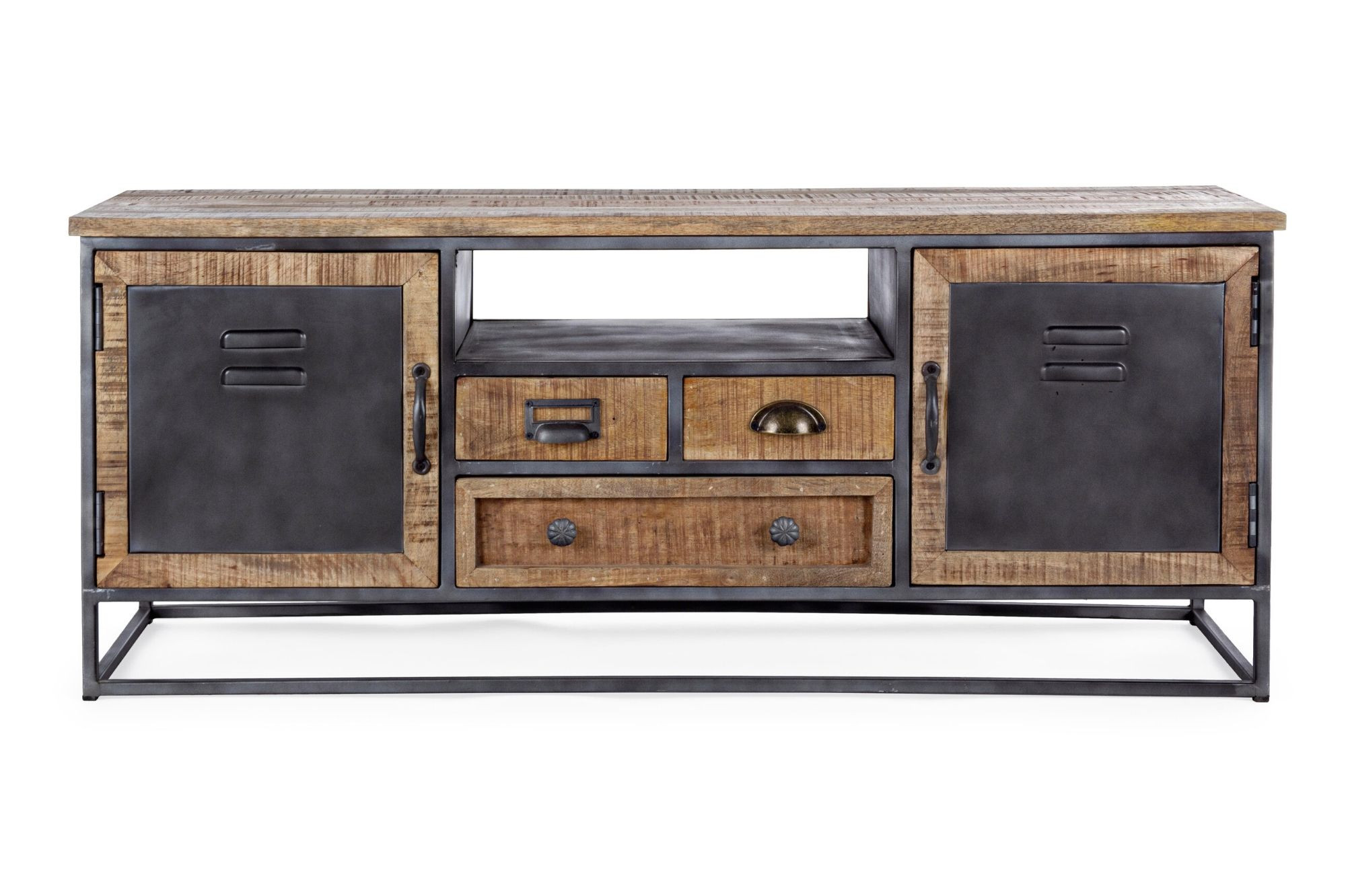 Meuble tv industriel en bois et métal : 2 portes / 1 case - Hellin