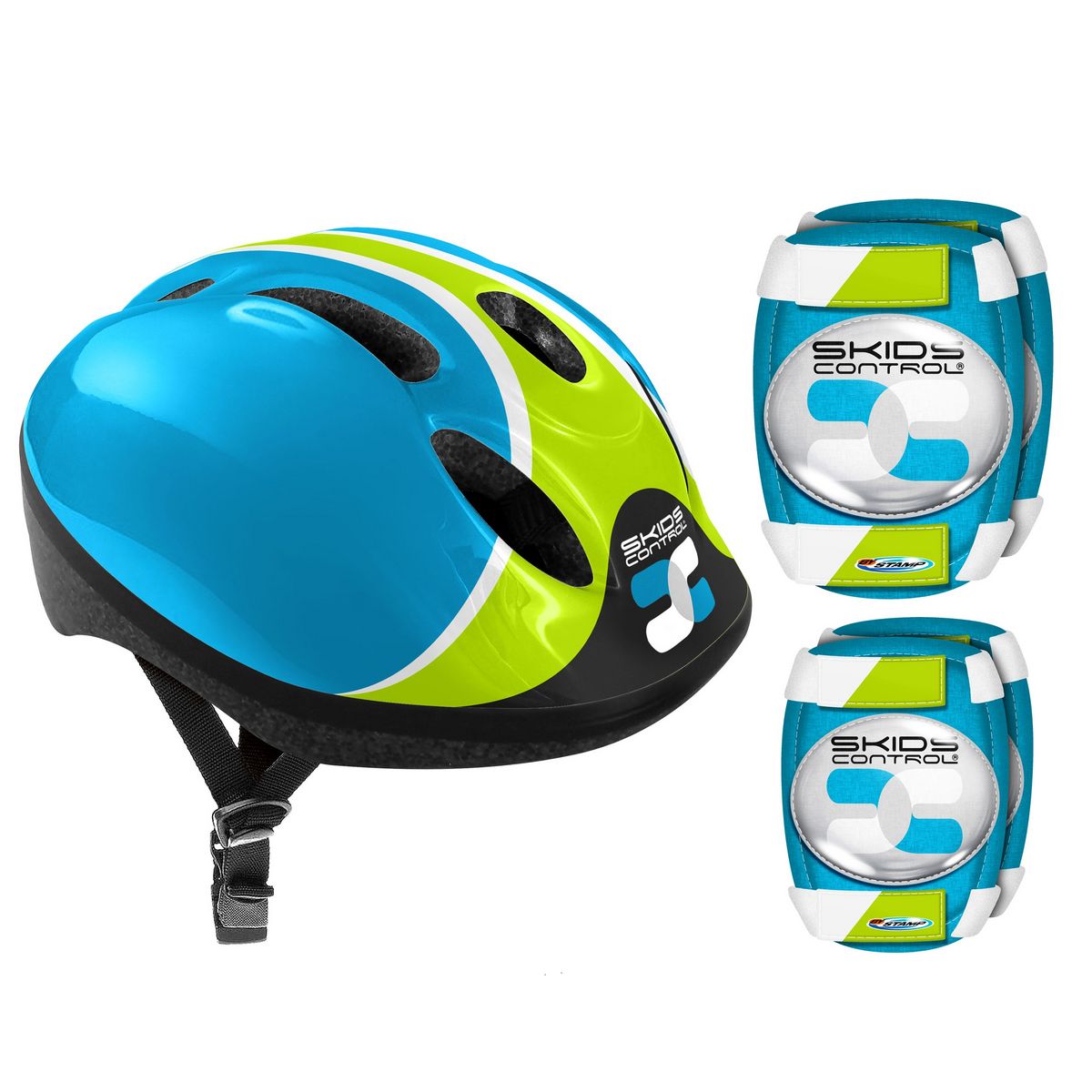 Skids Control Set De Protection Casque Coudieres Genouilleres Bleu 52 56 Cm Pas Cher A Prix Auchan