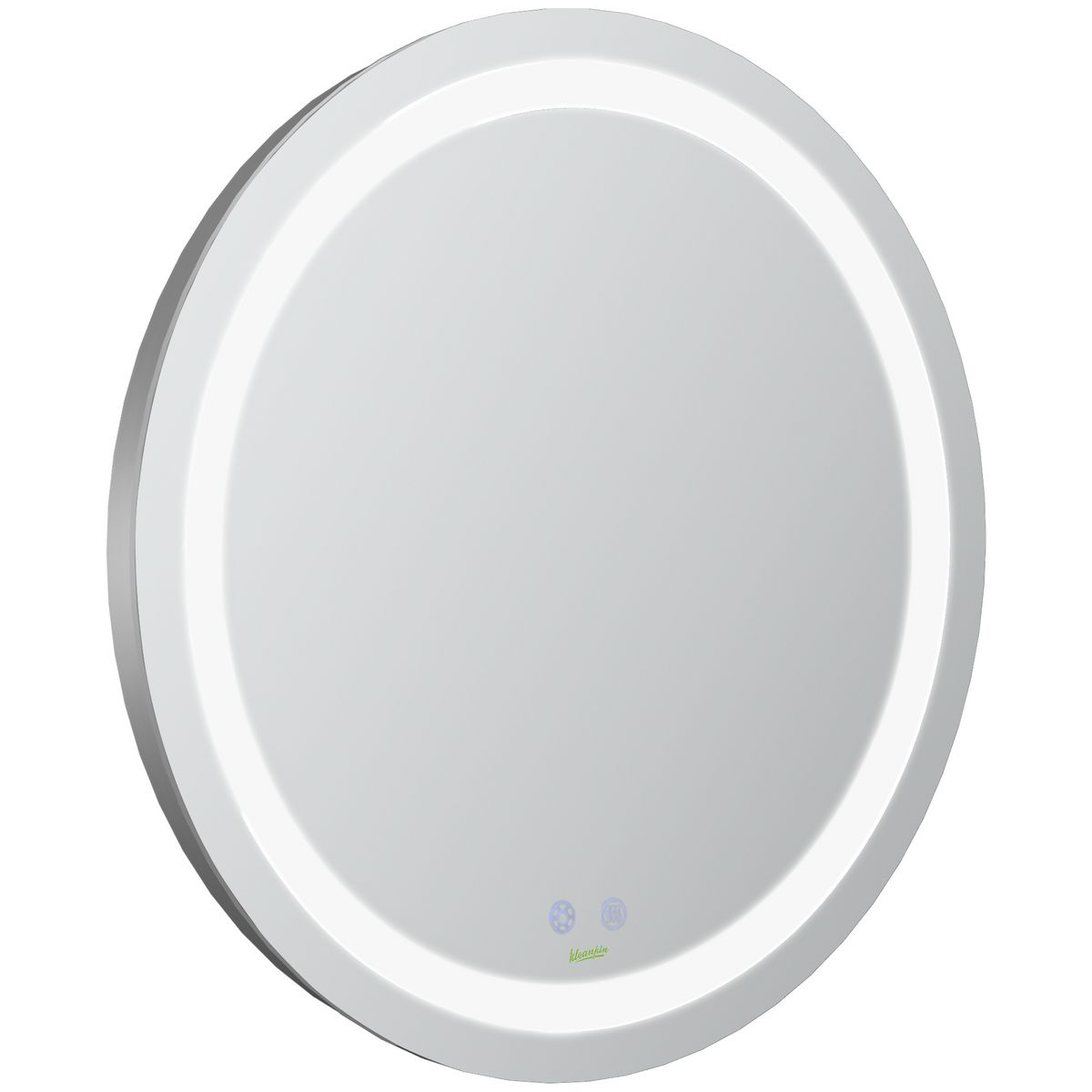 KLEANKIN Miroir salle de bain lumineux LED 35 W - dim. Ø 60 x 4H cm - fonction anti-buée, interrupteur tactile, luminosité réglable - alu. verre