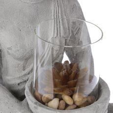 Photophore Bouddha Assis en Ciment 41cm Gris