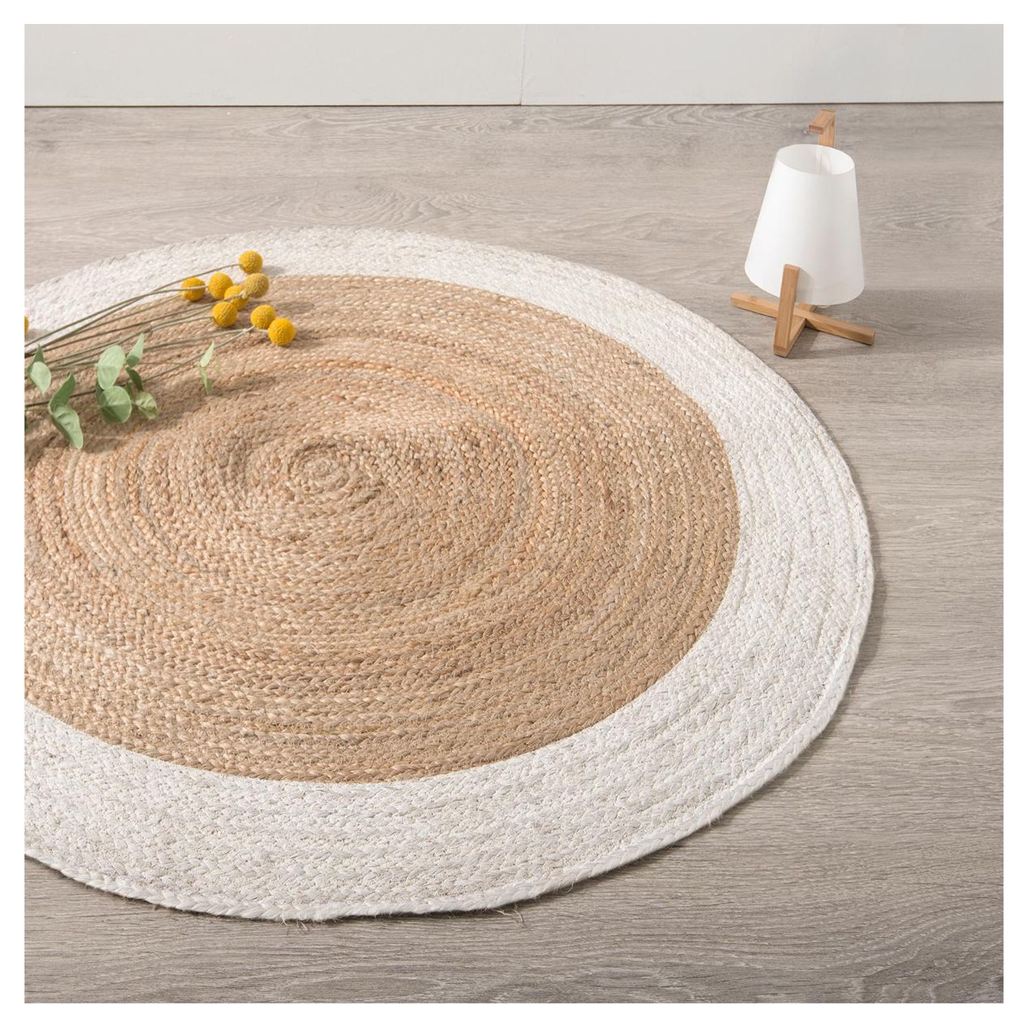 Tapis déco rond en jute bord coloré diamètre 120 cm