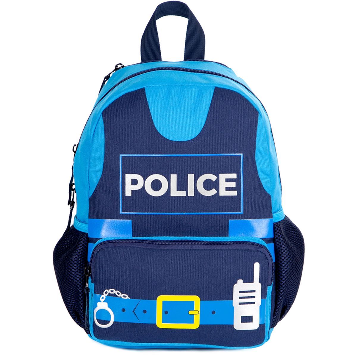 AUCHAN Sac maternelle bleu avec capuche POLICE