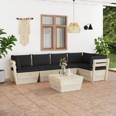 Salon de jardin palette 6 pcs avec coussins Epicea impregne