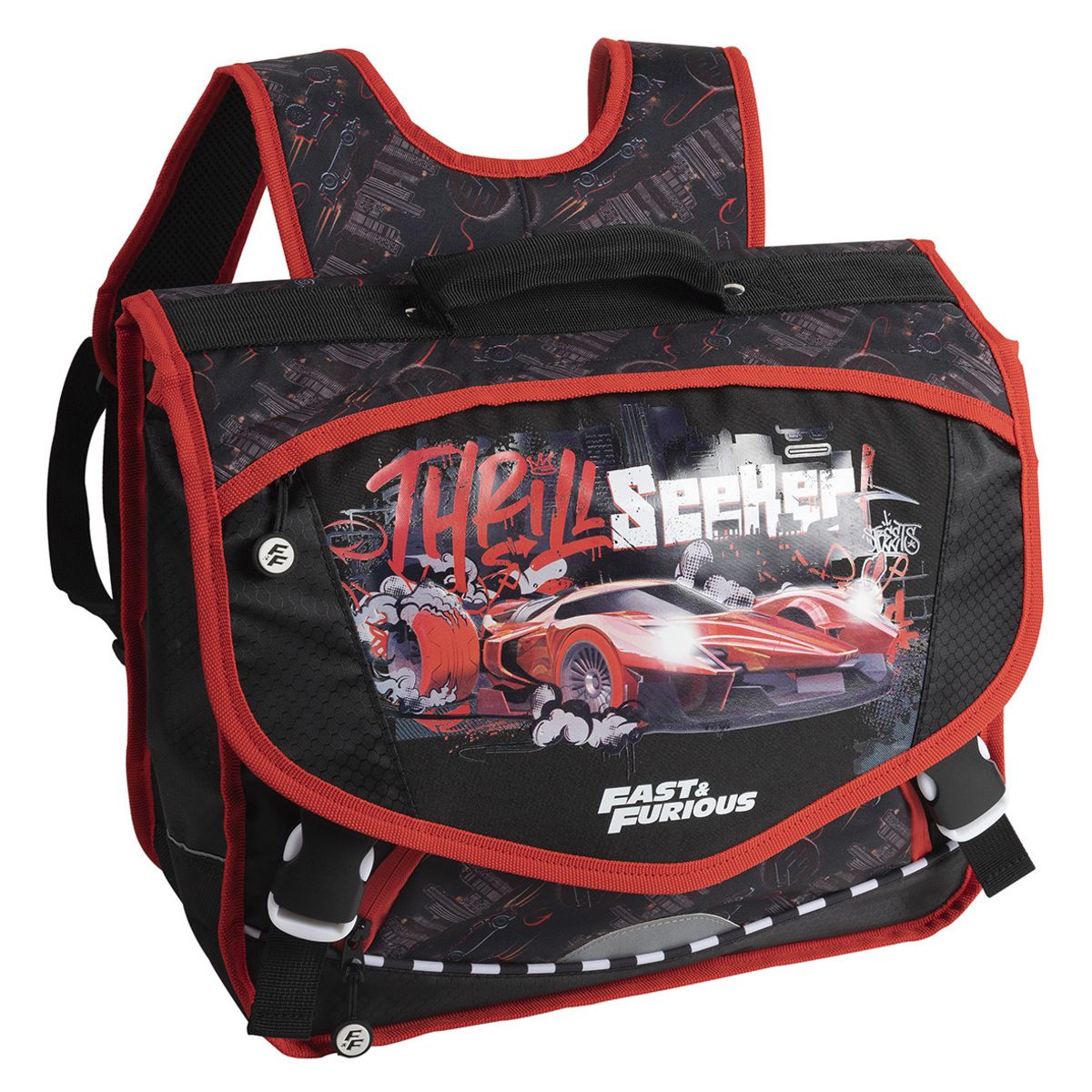 Cartable 38 cm CP/CE1/CE2 noir Fast and Furious rouge