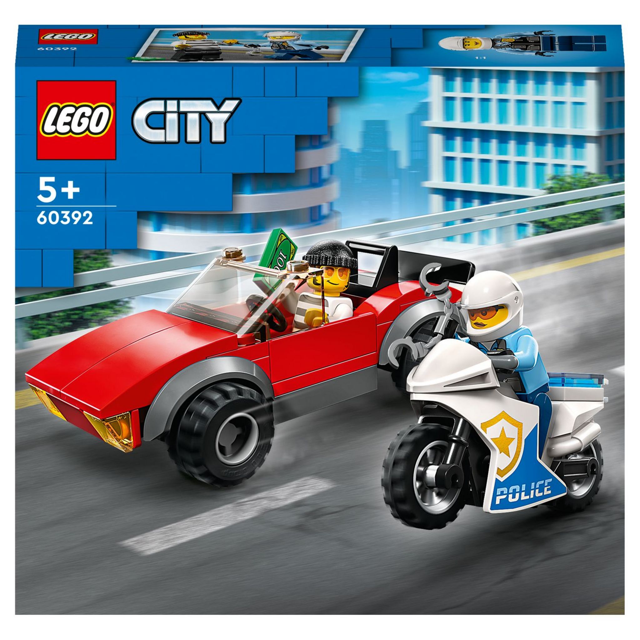 LEGO City 60392 La Course-Poursuite de la Moto de Police, Jouet Voiture de  Course et 2 Minifigurines Policiers pas cher 