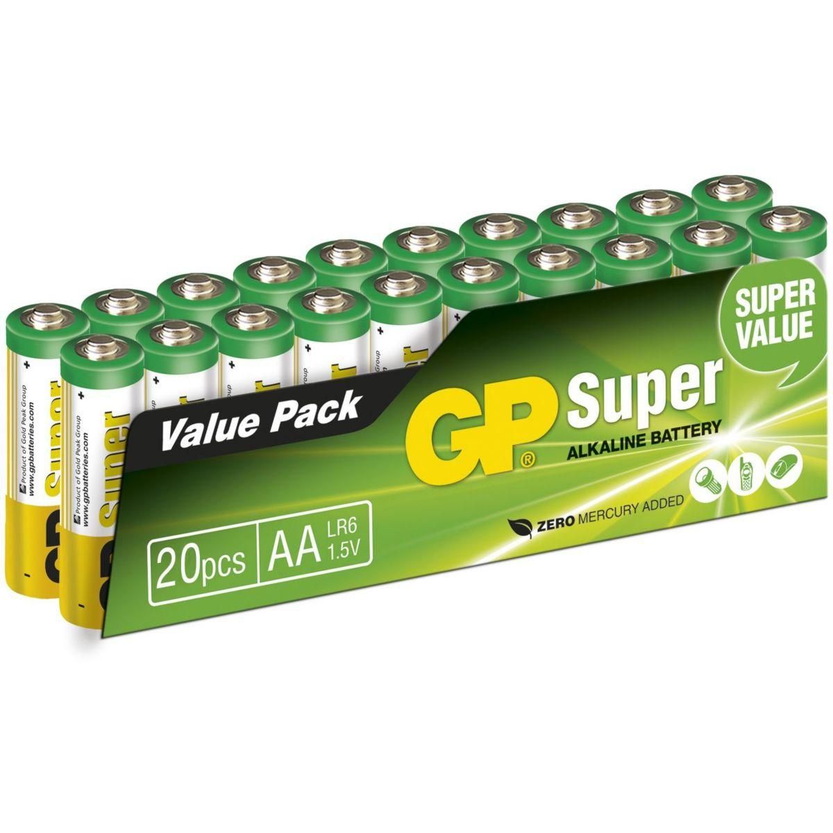 GP BATTERIES Pile Pack de 20 piles Super Alcaline AA/LR6