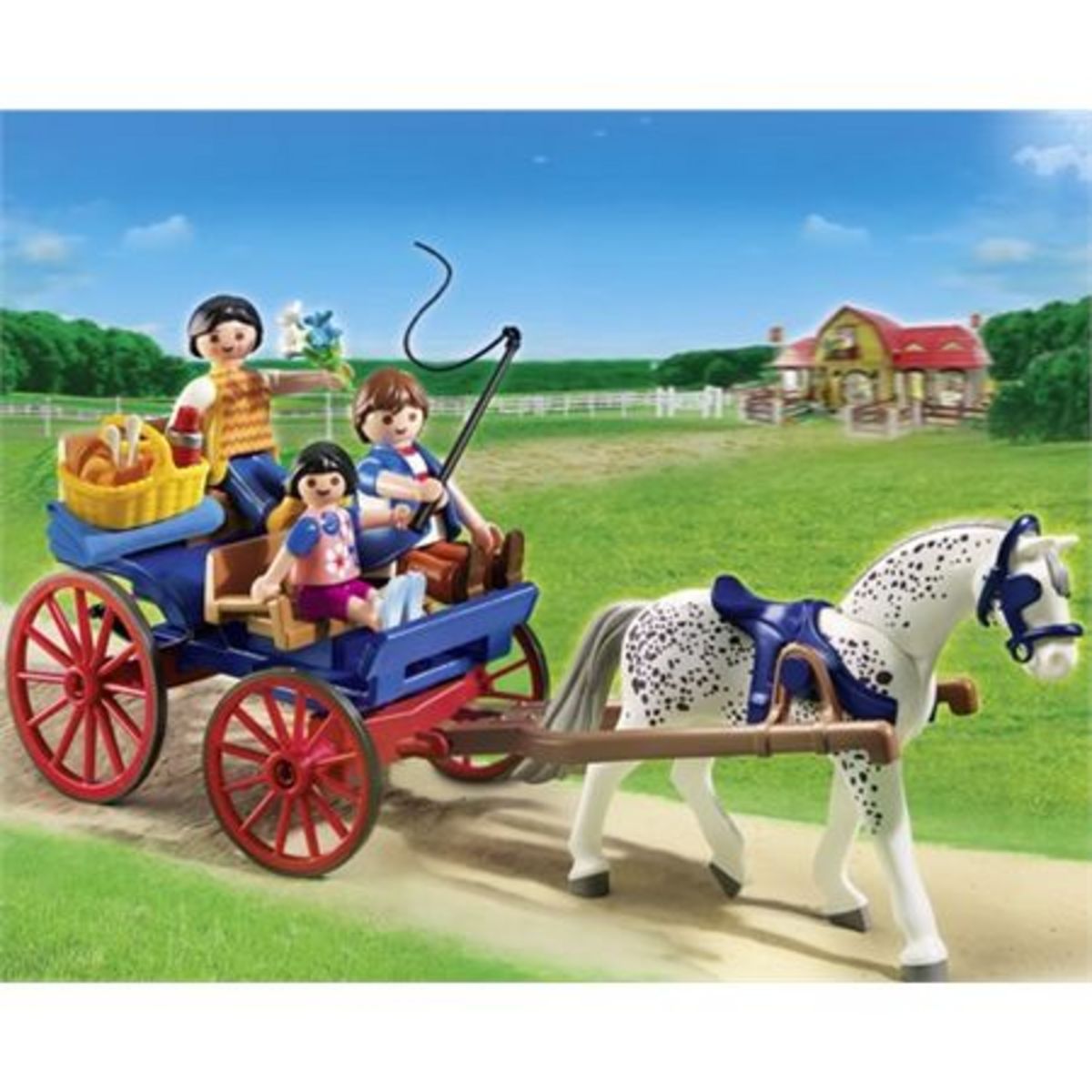 Playmobil calèche, chevaux, enfant et parents