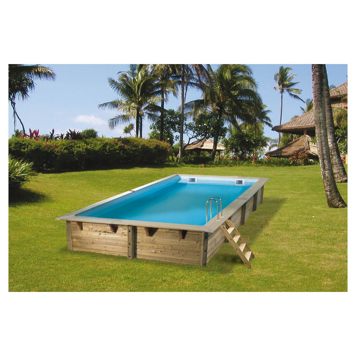 Habitat et Jardin Piscine bois Sao Paulo - 6.57 x 4.07 x 1.20 m + Pompe à  chaleur - Puissance 6.1 kW pas cher 