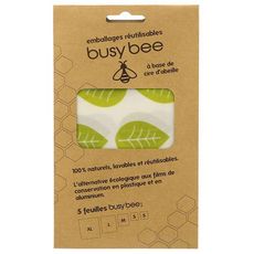 Youdoit Emballage alimentaire réutilisable à la cire d'abeille 5 feuilles Busy Bee