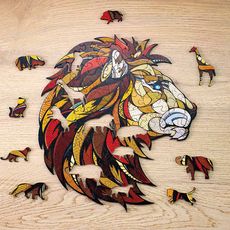 Youdoit Puzzle en bois coloré - Lion 28 x 31 cm