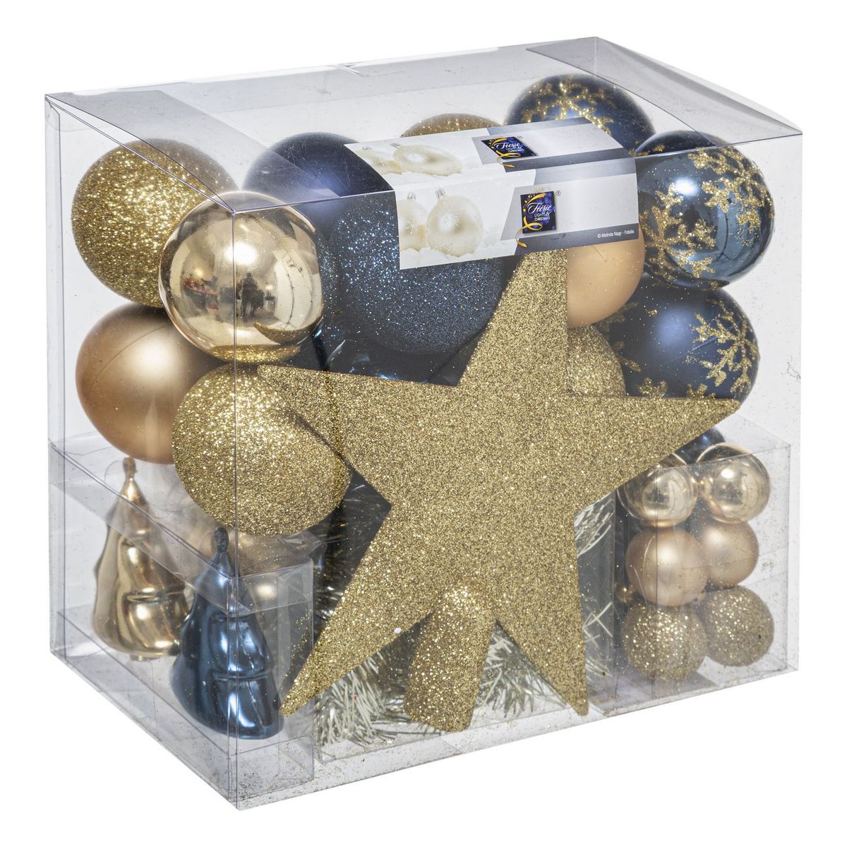 Feerie Christmas Kit de décoration pour sapin de Noël - 44 Pièces - Bleu et Or