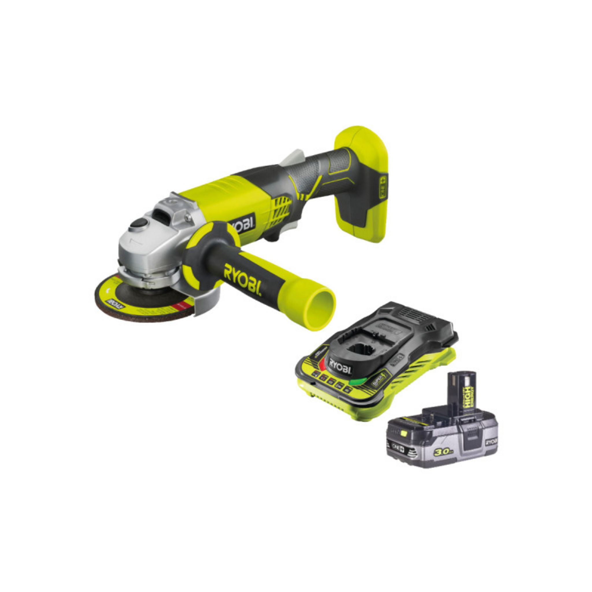 Pack RYOBI Meuleuse d'angle brushless 18V OnePlus R18AG7-0 - 1 Batterie  2.5Ah - 1 Chargeur rapide RC18120-125 - Espace Bricolage