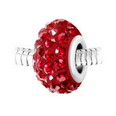 Charm perle pavé de cristaux rouges et acier par SC Crystal