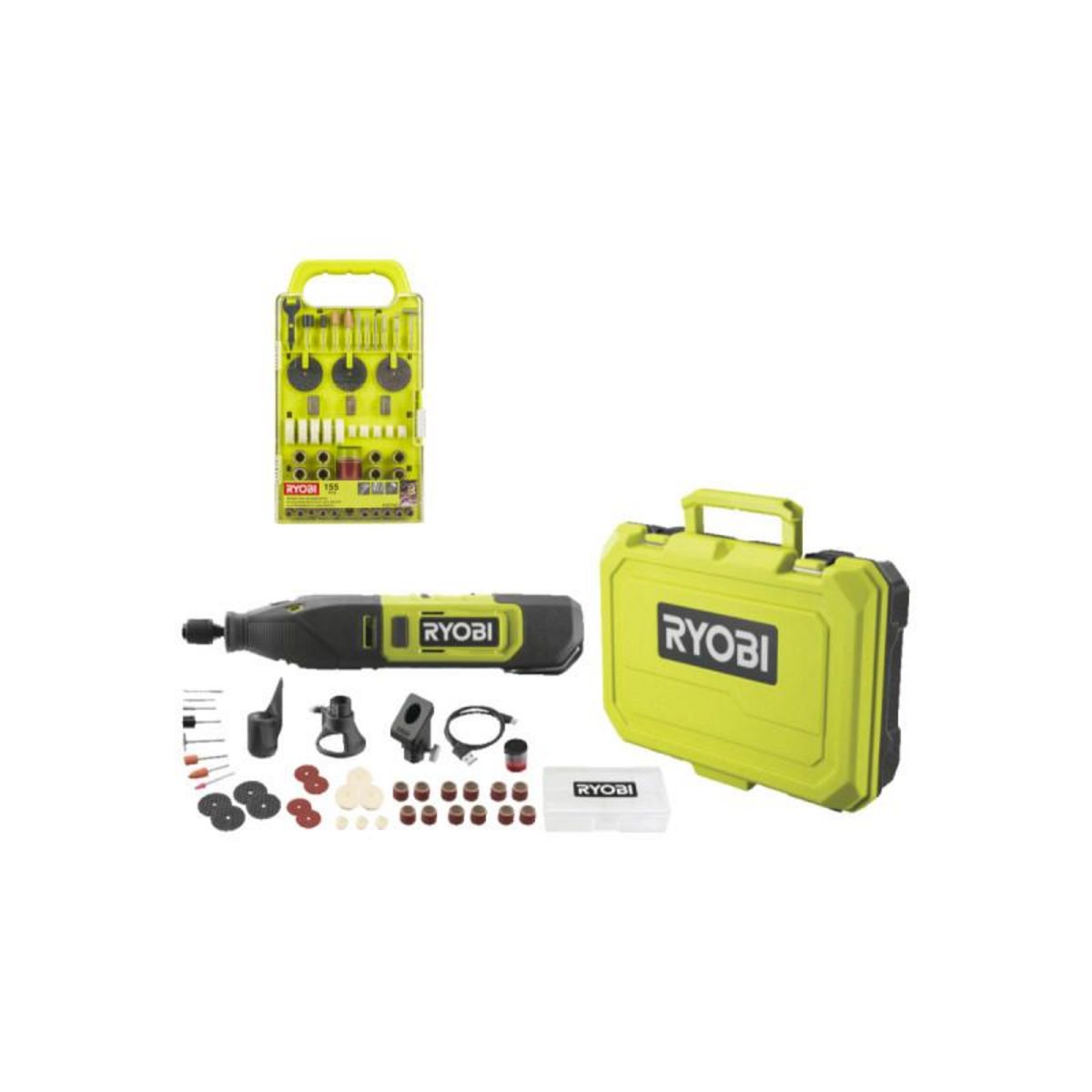 Ryobi Pack RYOBI - Mini-outil multifonction RRT12-120BA3/35 - 12V - 1 Batterie 2.0Ah - 1 Câble USB C - 35