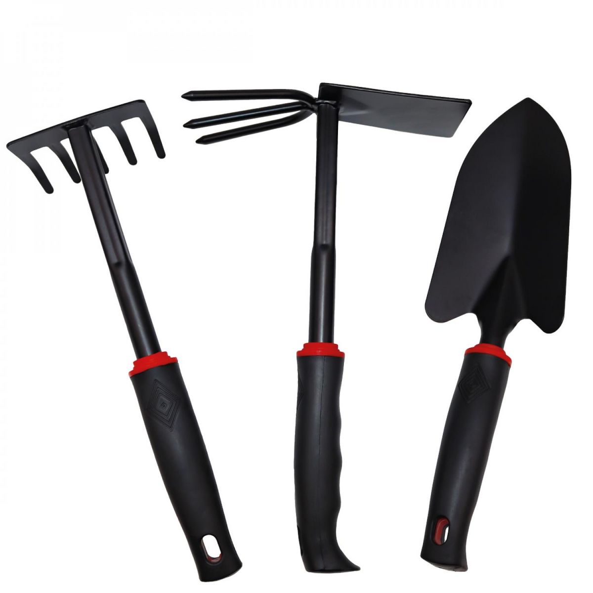 LINXOR Lot de 3 outils de jardinage à main en acier inoxydable - Noir