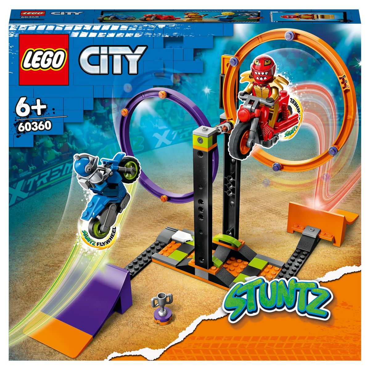LEGO City 60360 - Le défi de cascade : les cercles rotatifs,  Épreuves pour 1 ou 2 Joueurs avec Moto
