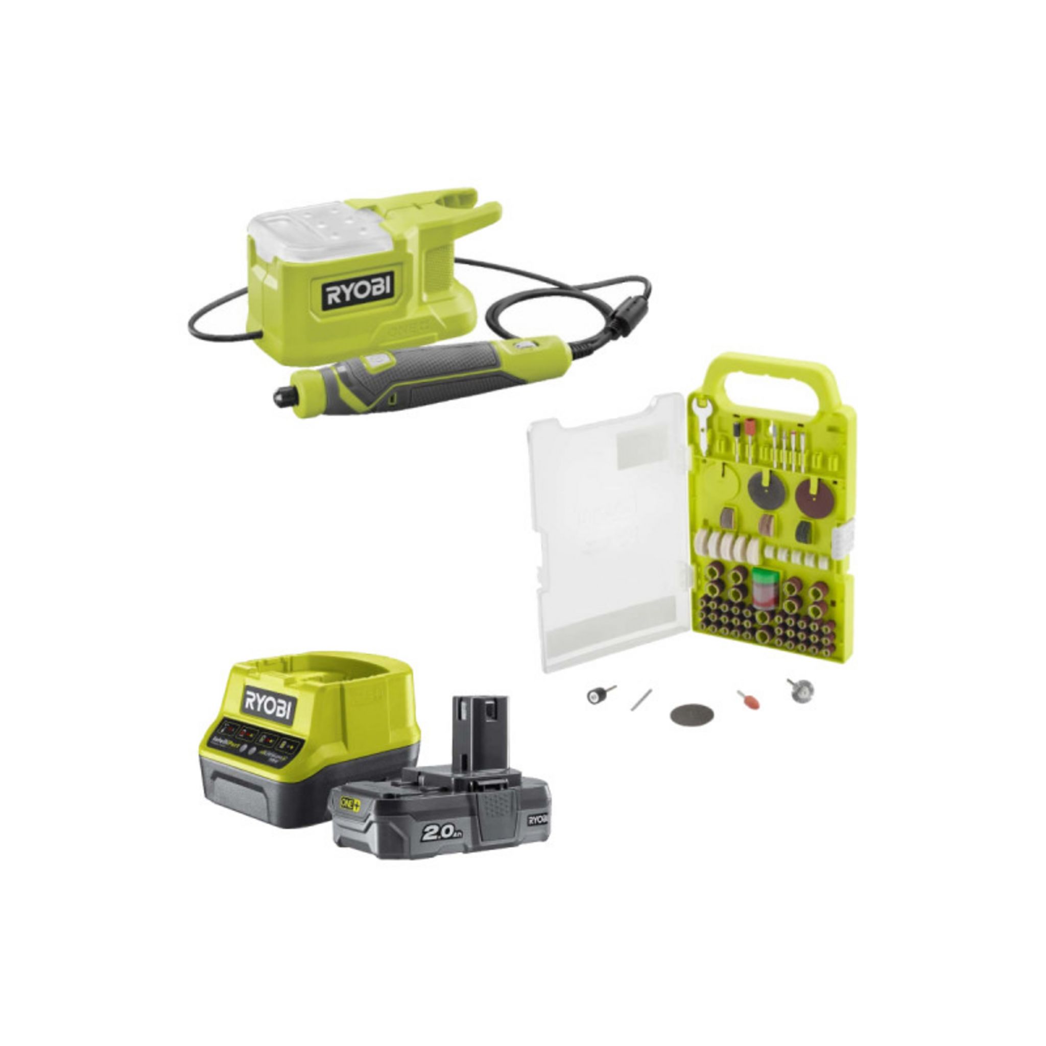 Mini-outil multifonction RYOBI RRT4-120GA15 - 4V - 1 Batterie 2.0Ah - 1  Câble USB C - 15 Accessoires - Espace Bricolage