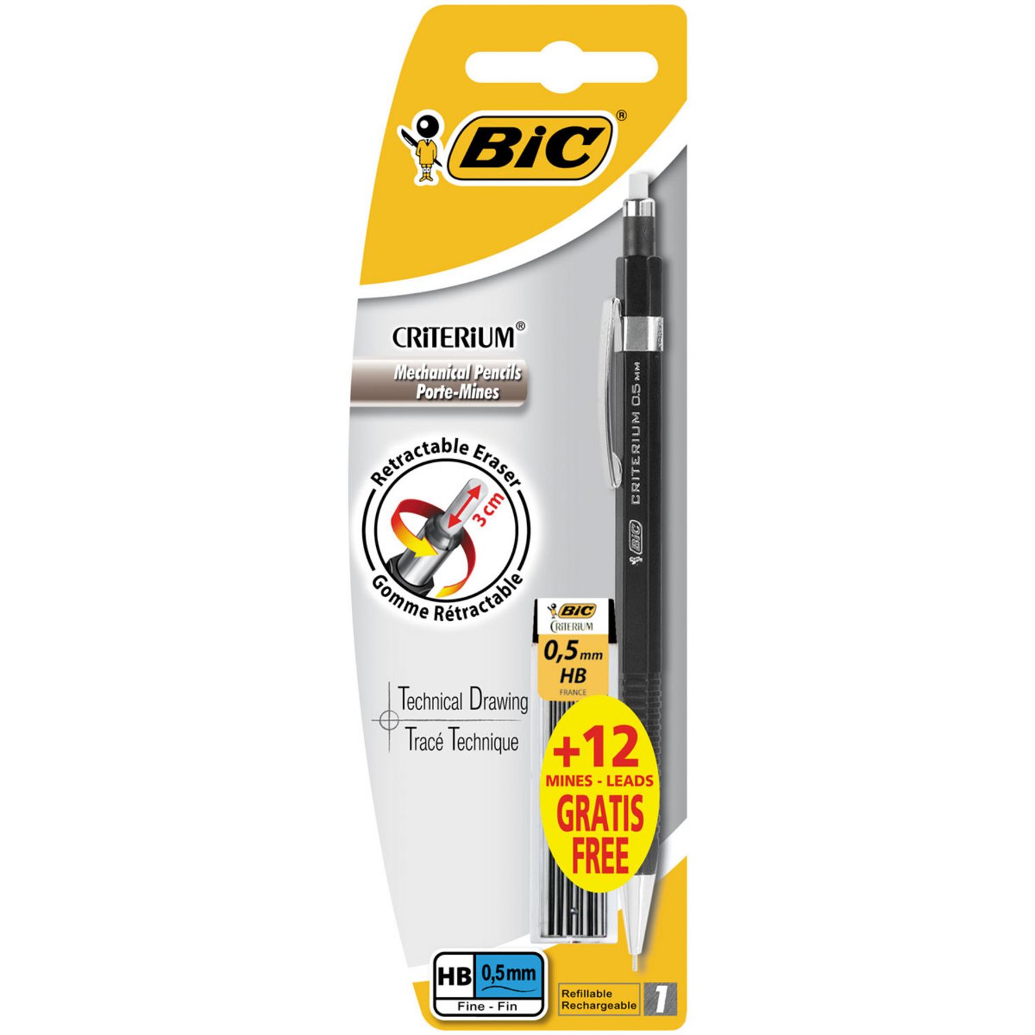 BIC Porte-mines Criterium 0.5 mm HB + une recharge de 12 mines - coloris  noir pas cher 