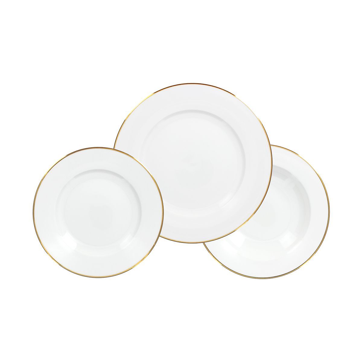 Service d'assiettes porcelaine 18 pièces blanc filet or