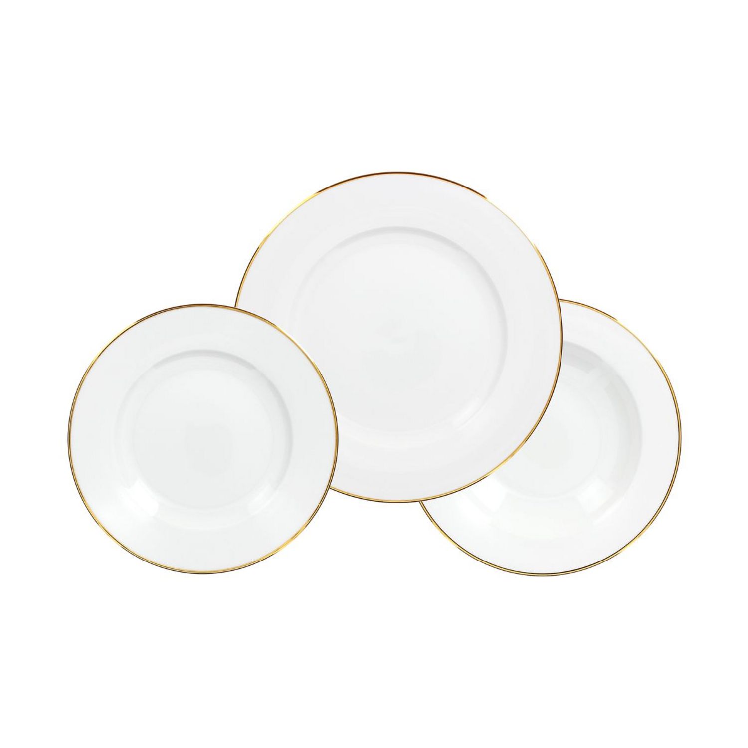 Service d'assiettes porcelaine 18 pièces blanc filet or pas cher 