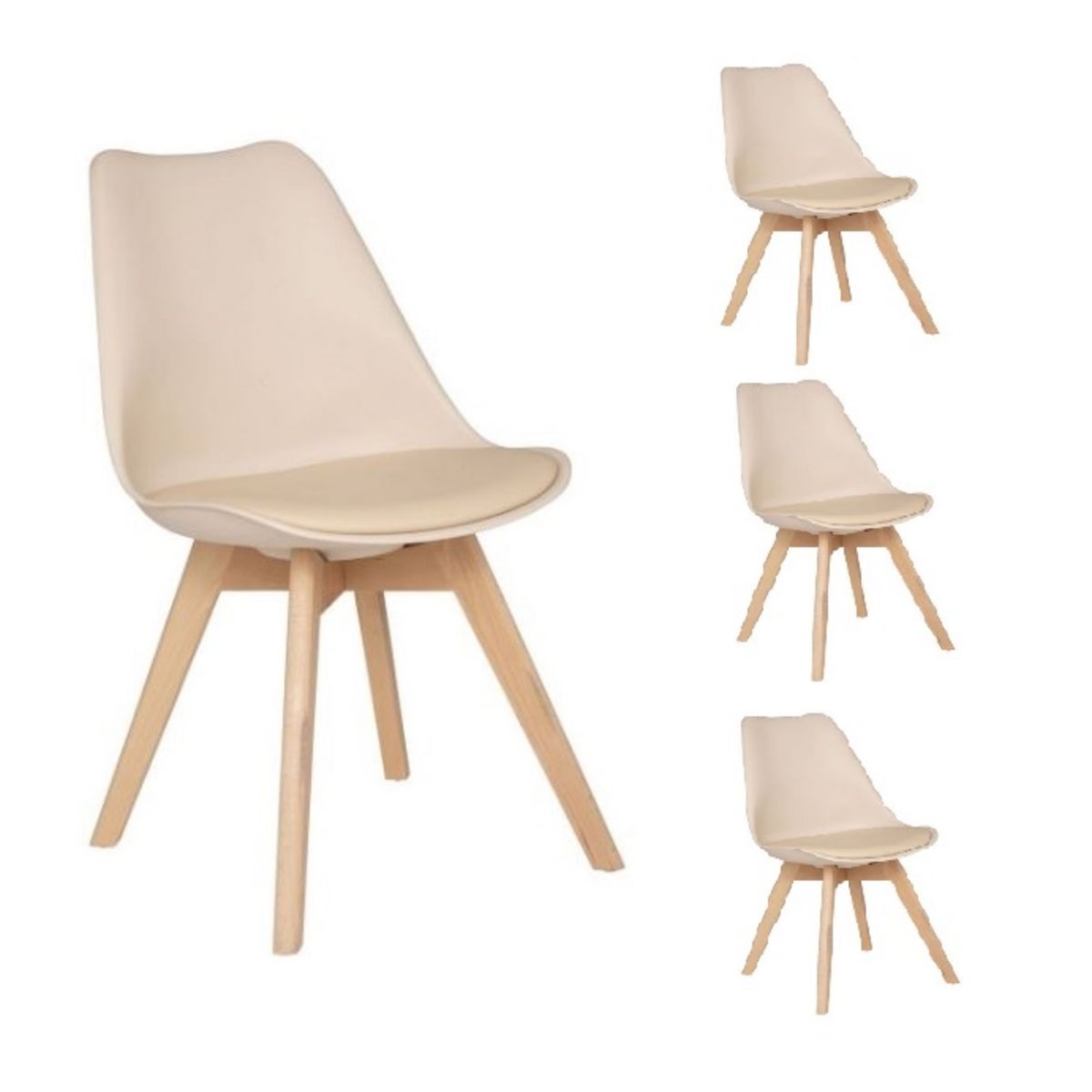 ATMOSPHERA Lot de 4 chaises style scandinave pieds bois massif coloris beige OPRA