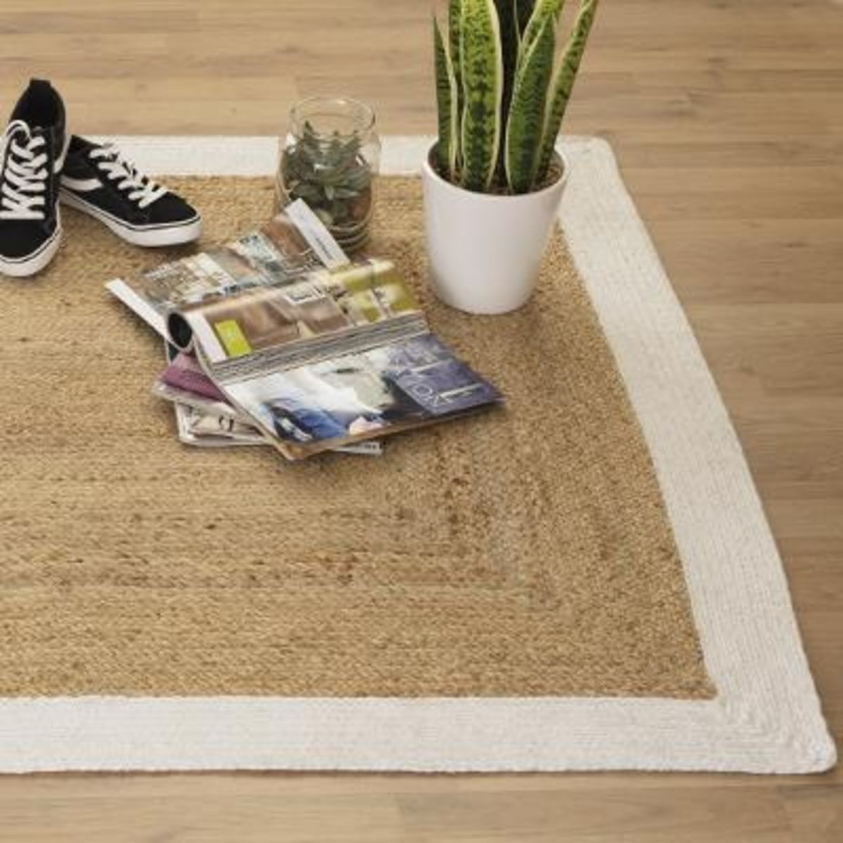 ATMOSPHERA Tapis rectangle bord blanc en Jute coton pas cher