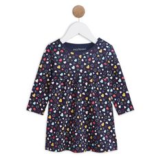 IN EXTENSO Robe jersey manches longues coeurs bébé fille (Bleu marine )