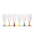 PASABAHCE Set de 6 flûtes à champagne avec Pieds de couleur. Coloris disponibles : Multicolore