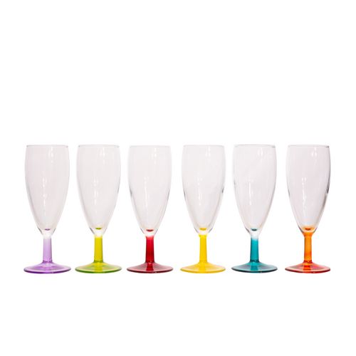 Set de 6 flûtes à champagne avec Pieds de couleur