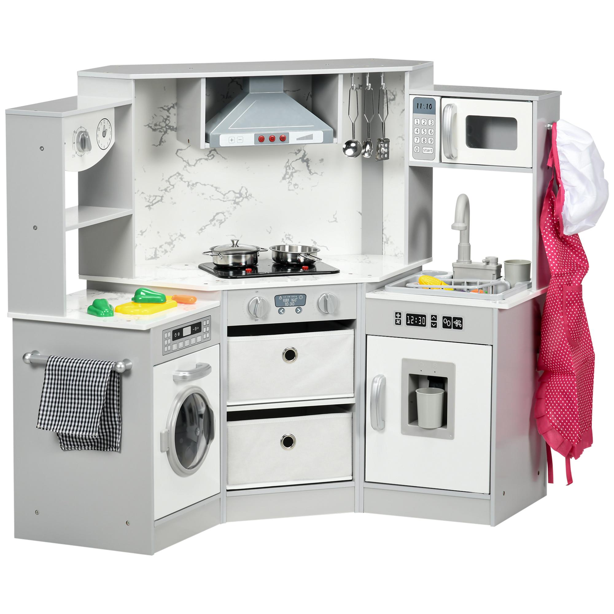 Homcom - Ensemble de cuisine enfant jeu d'imitation avec accessoires,  rangements MDF blanc