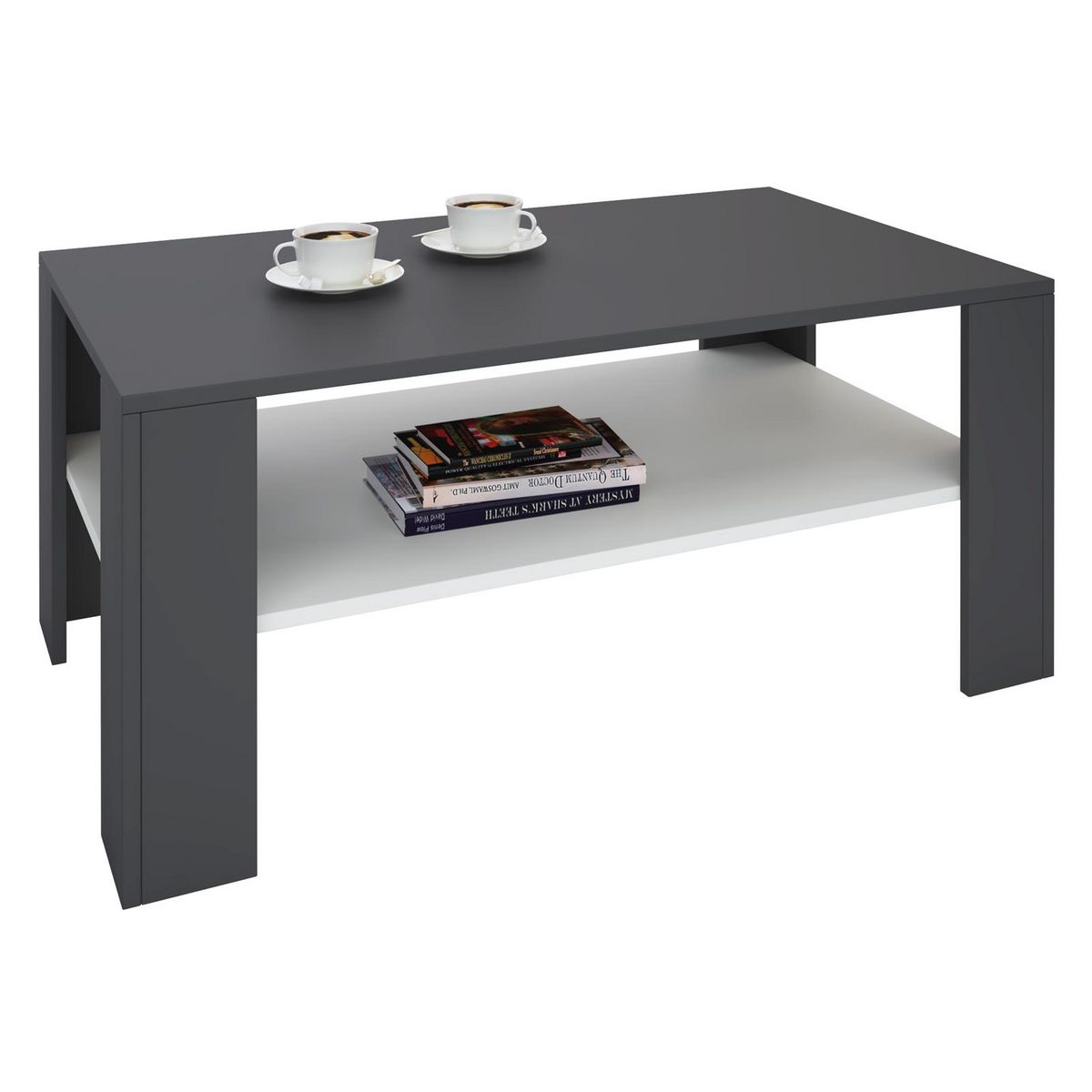IDIMEX Table basse LORIENT, table de salon rectangulaire avec 1 étagère espace de rangement ouvert, en mélaminé gris mat et blanc mat
