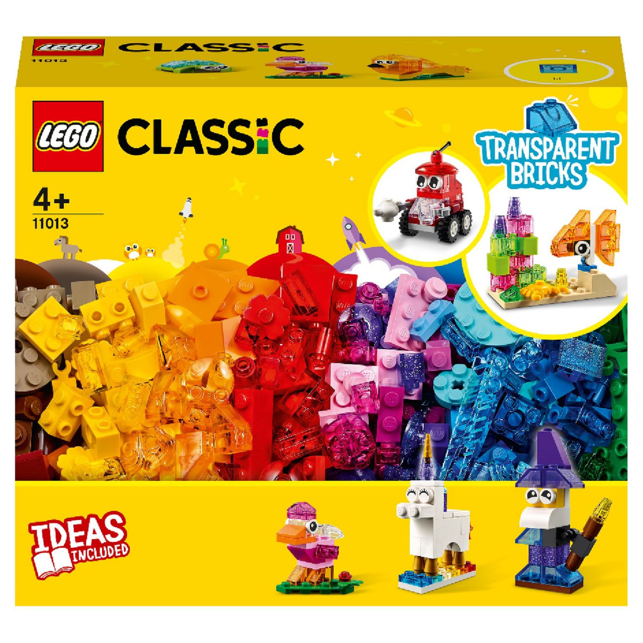 LEGO 11013 Classic Briques Transparentes Créatives: Set de Construction  pour Animaux Lion, Oiseau, Tortue, Idéal pour Stimuler la Créativité des  Enfants, Cadeau pour Enfants de 4 Ans et Plus : LEGO®: 