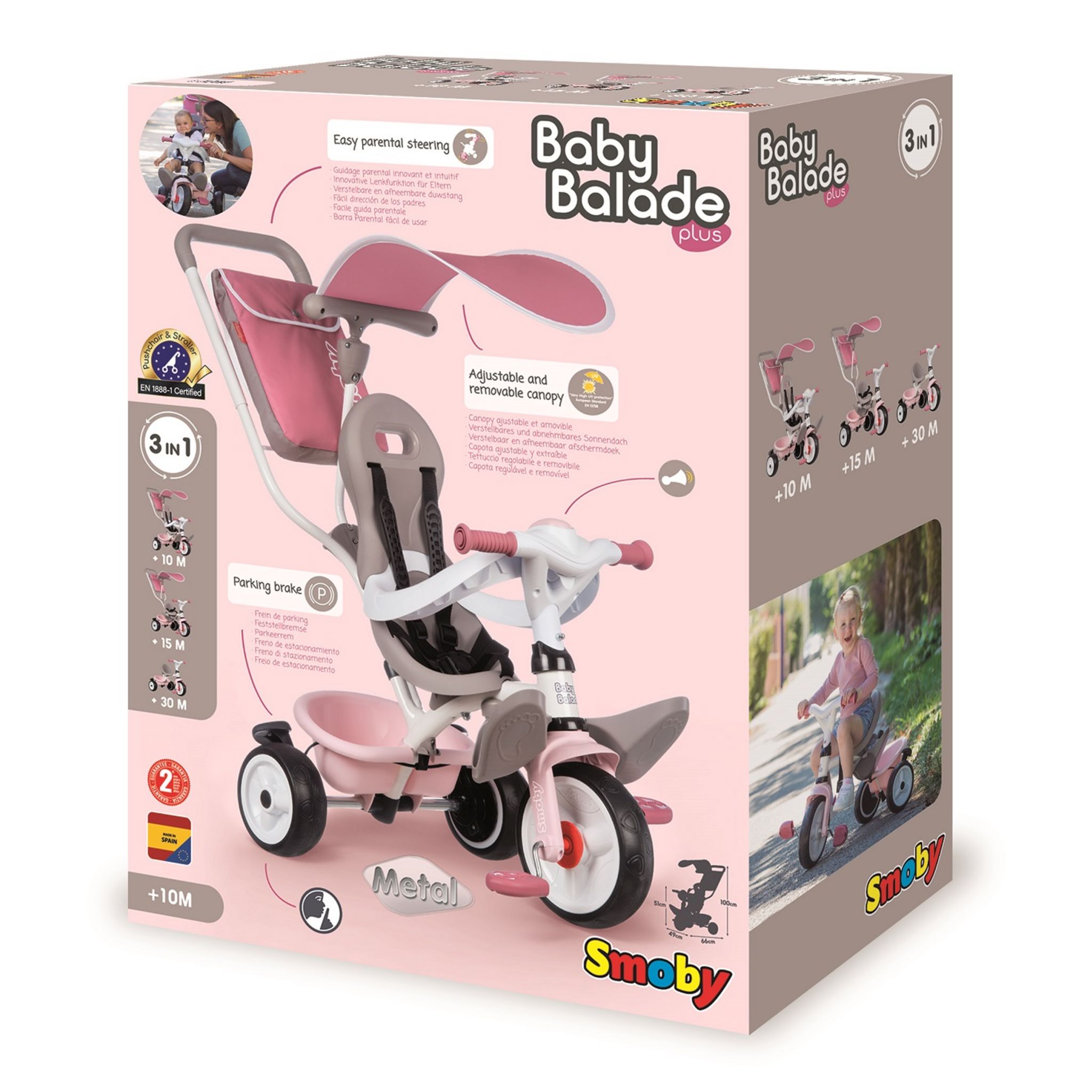 SMOBY Tricycle Baby balade plus Rose pas cher Auchan