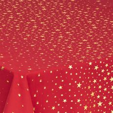 Nappe 140x240 cm rouge étoiles or coton