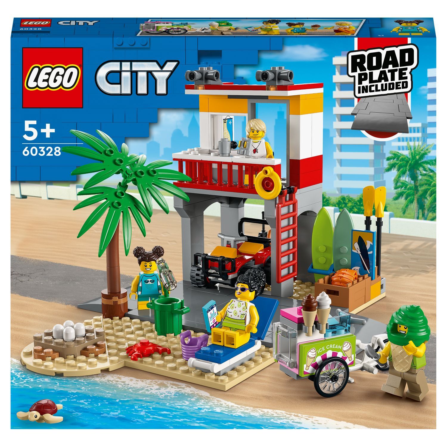 Lego 60328 city le poste de secours sur la plage, jouet de construction,  quad et plaque route, cadeau pour enfants +5 ans LEGO60328 - Conforama