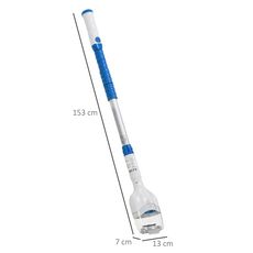 Aspirateur balai électrique sans fil piscine spa - manche télescopique 100-150 cm - roulettes, brosse, sac filtrant - ABS alu. - blanc bleu