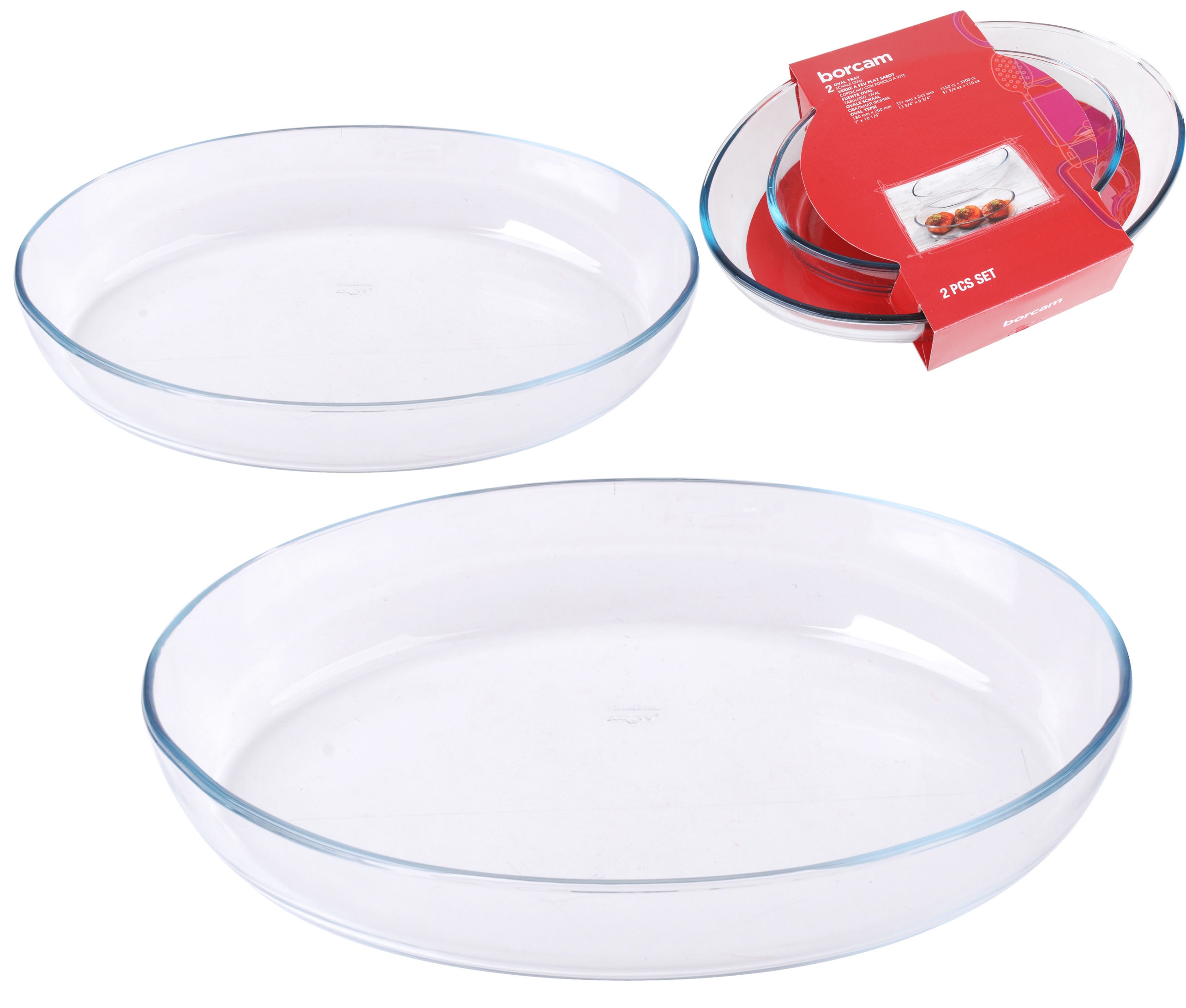 Lot de 2 plats carrés 22+28 cm en verre BORCAM