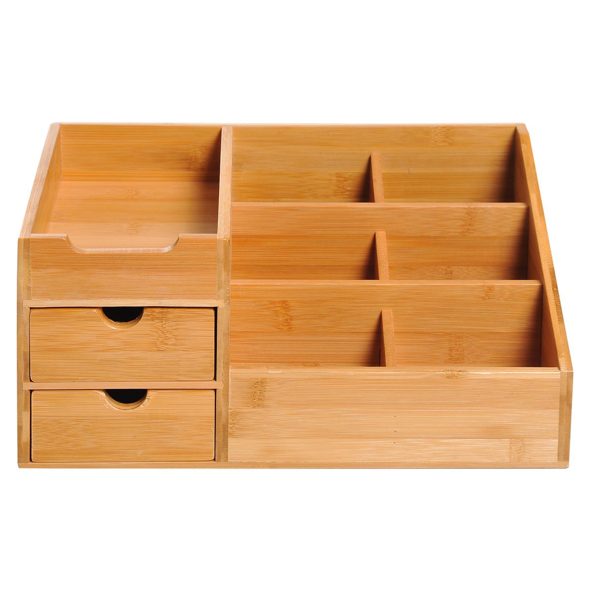 HOMCOM Boite de rangement de bureau - organiseur de bureau - 7  compartiments, 2 tiroirs - bambou verni pas cher 