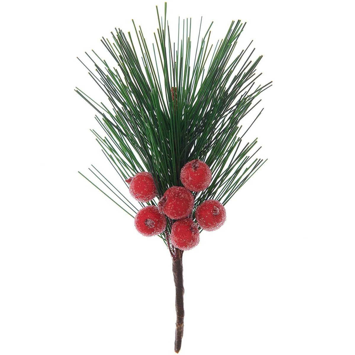 Youdoit Branche de pin avec baies rouges givrées 14 cm