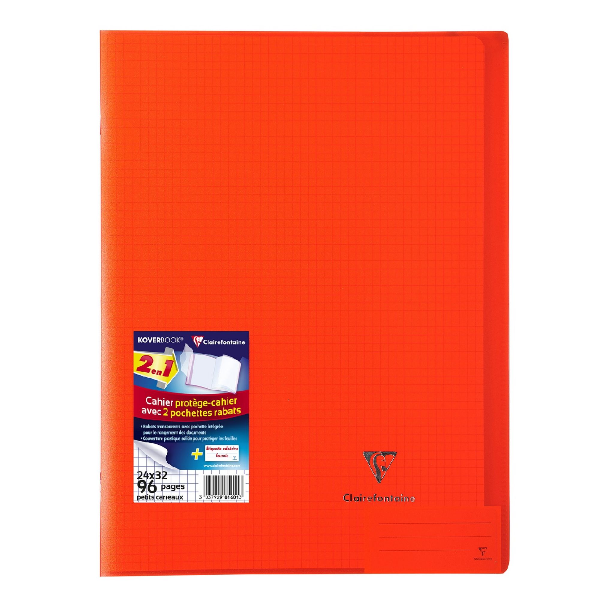 CLAIREFONTAINE Cahier piqué polypro Koverbook 24x32cm 48 pages petits  carreaux 5x5 orange pas cher 