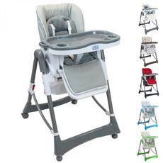 Chaise haute bébé pliable réglable hauteur dossier tablette (Gris)