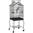 PAWHUT Cage à oiseaux sur pied volière avec 2 mangeoires perchoirs plateau amovible poignée et roulettes - 50 x 58 x 137-145 cm noir