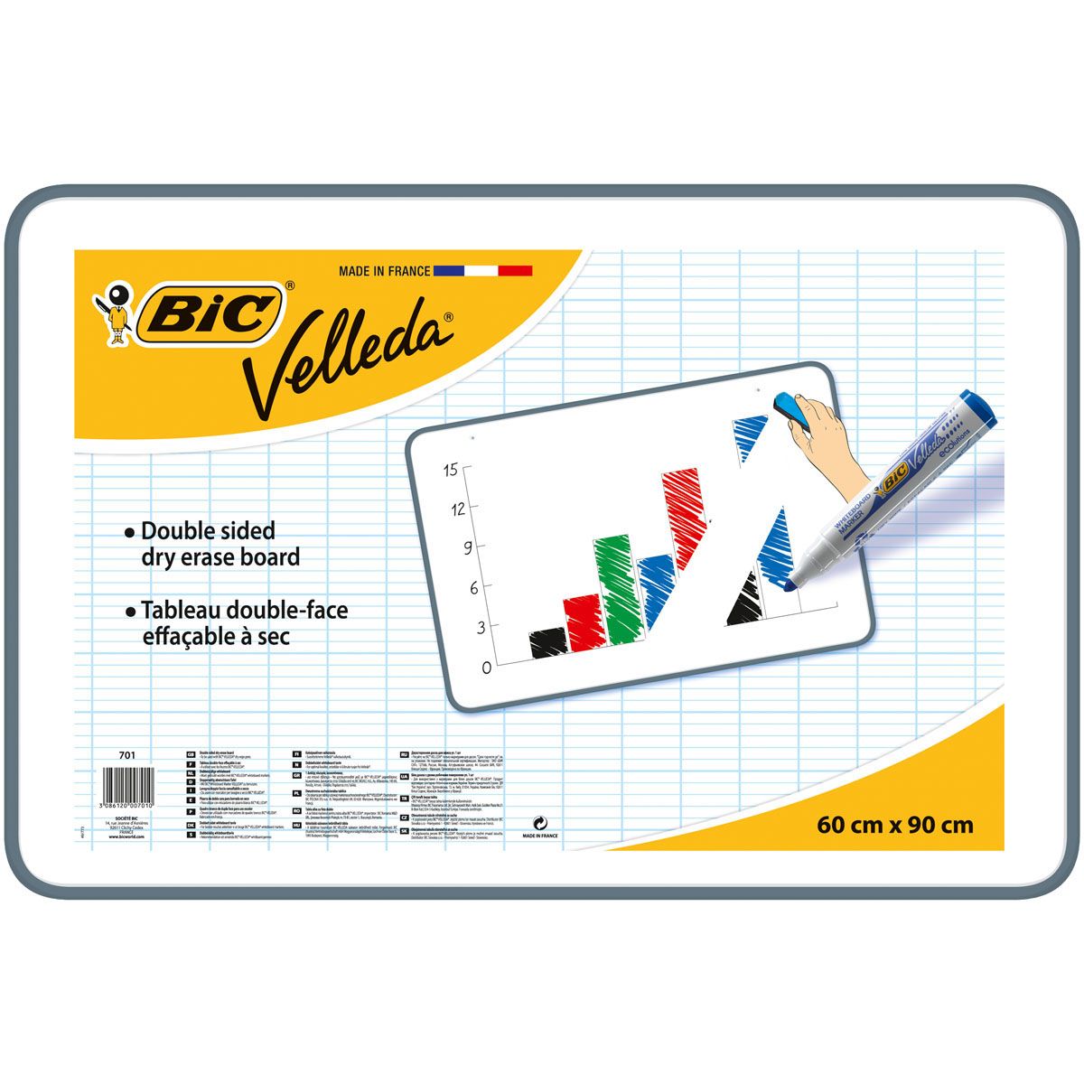 BIC Tableau double face effaçable à sec (60 x 90 cm) gris VELLEDA