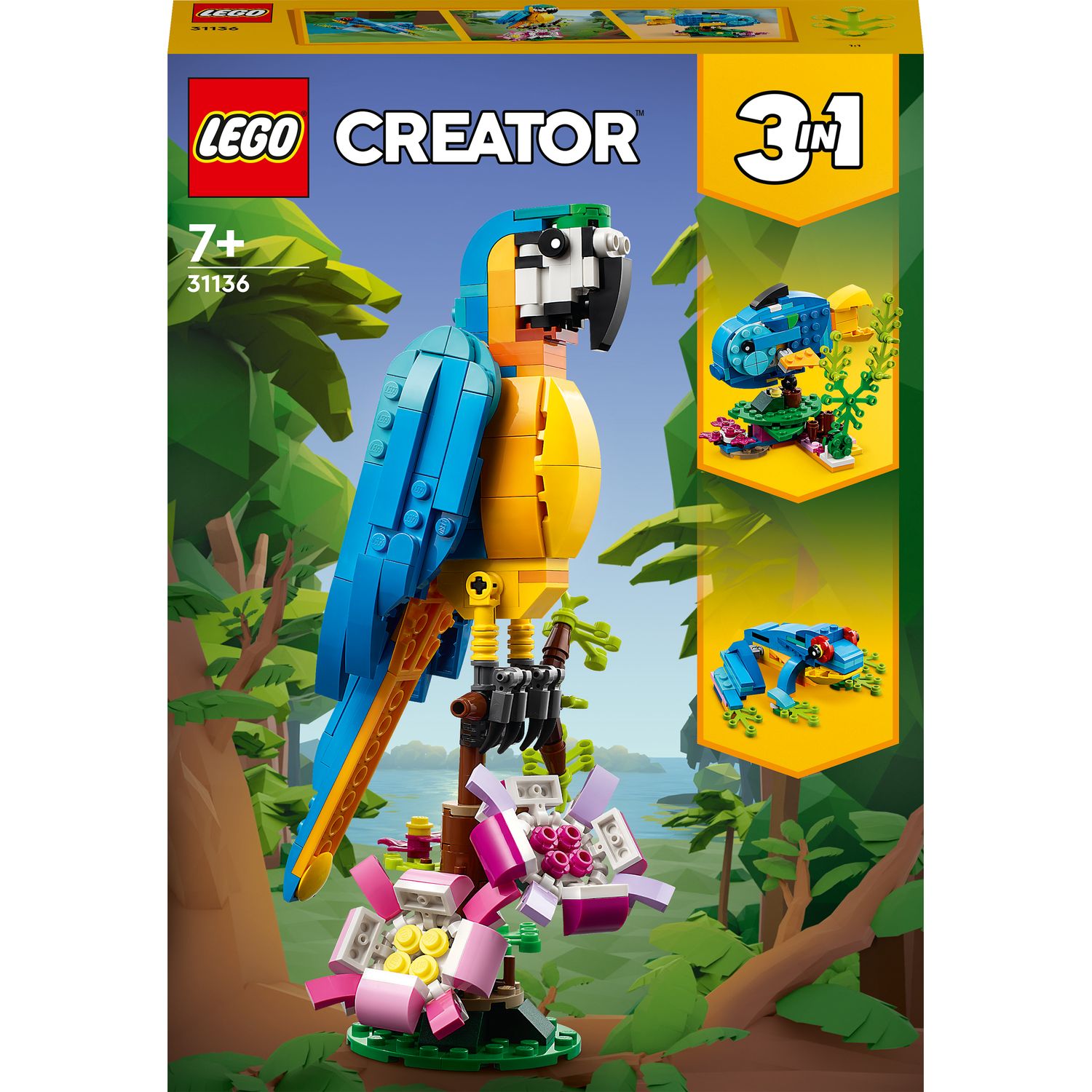 LEGO® Creator 3-en-1 31136 Le Perroquet Exotique, Figurines Animaux de la  Jungle, avec Grenouille et Poisson - Cdiscount Jeux - Jouets