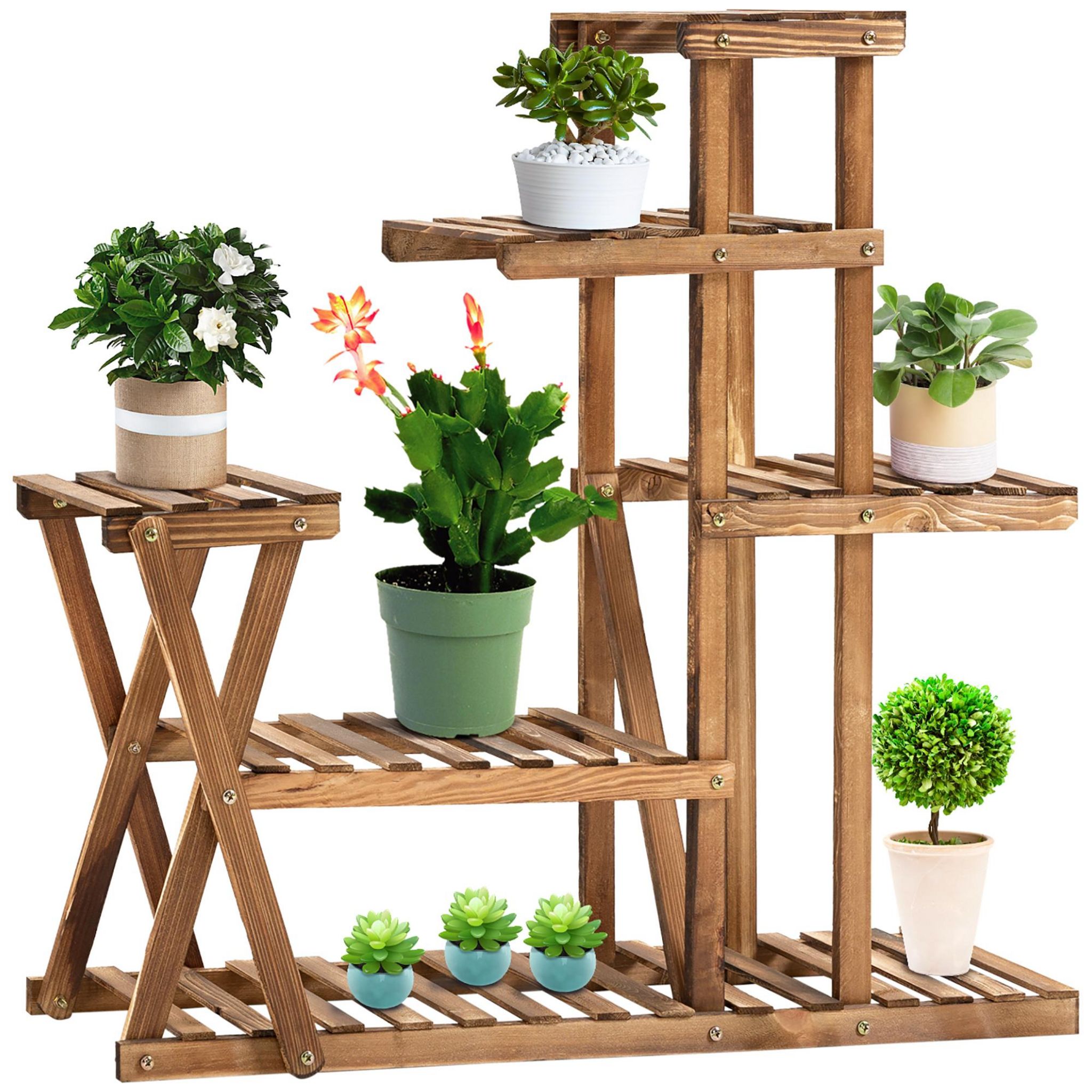 OUTSUNNY Étagère échelle à fleurs en bois de bambou - porte plantes pliable  bois 3 étagères à lattes pas cher 