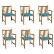 Chaises de jardin 6 pcs avec coussins bleu Bois de teck massif